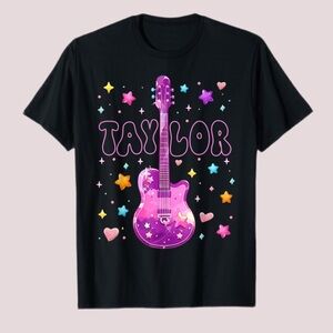 NWT Taylor Kids' Black & Pink Guitar Graphic‎ T-Shirt - Med